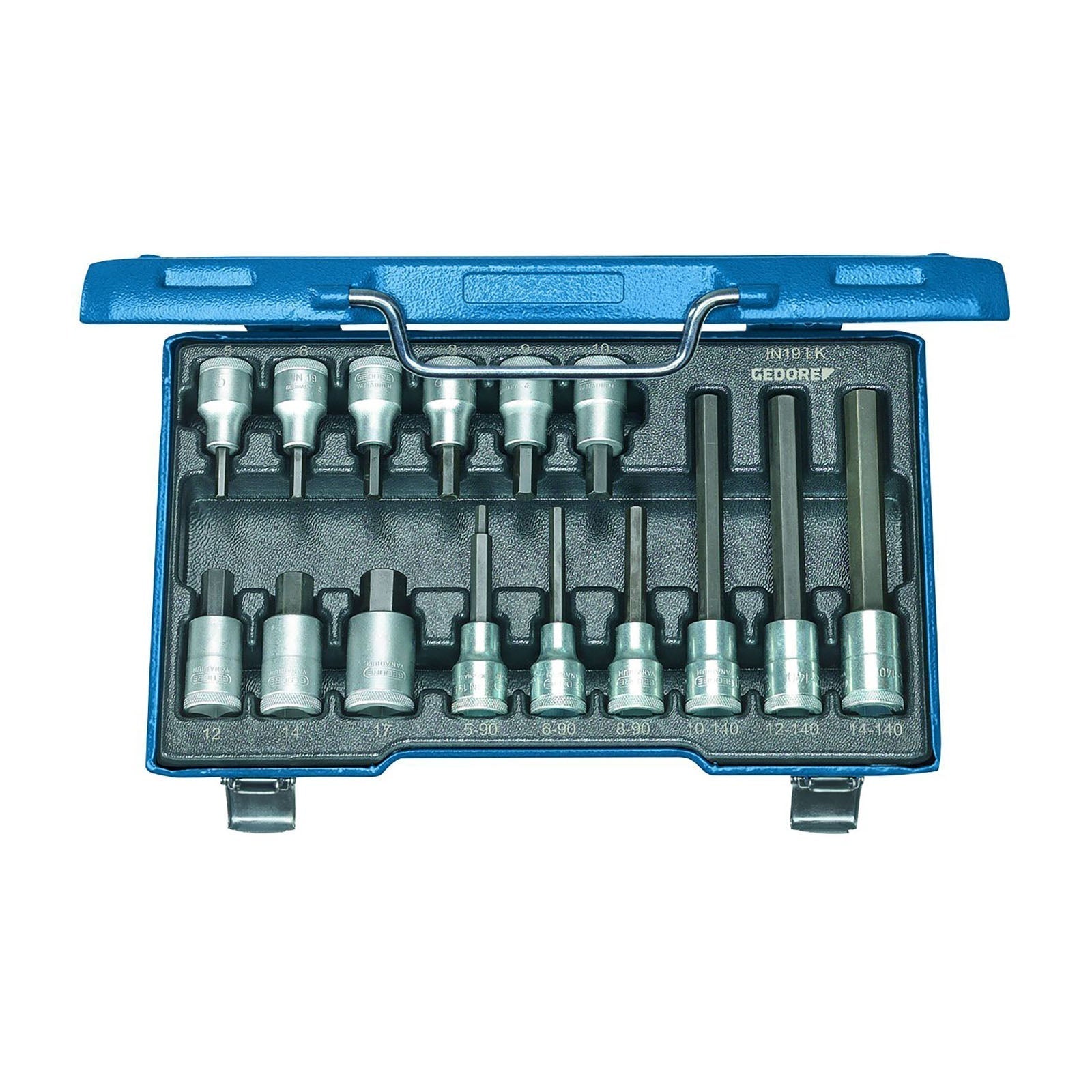 GEDORE IN 19 LKM - Juego de Vasos INBUS en medidas métricas con arrastre de 1/2" (15 piezas) - Ferrotecnia