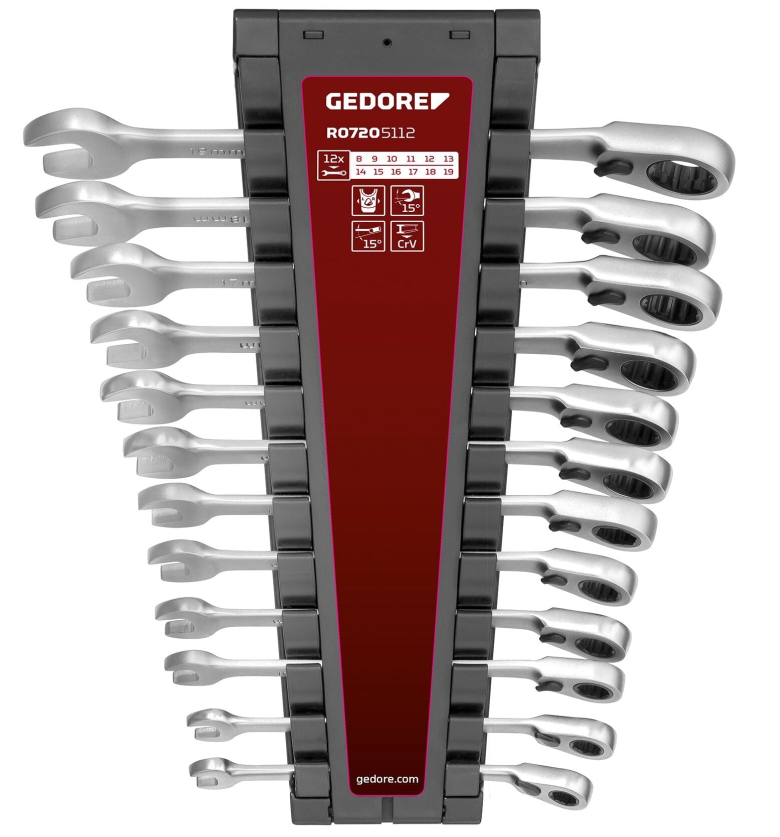 GEDORE red R07205112 - Juego de 12 llaves combinadas de carraca 8 - 19mm (3301085) - Ferrotecnia