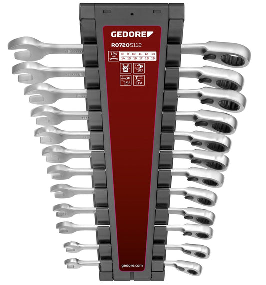 GEDORE red R07205112 - Juego de 12 llaves combinadas de carraca 8 - 19mm (3301085) - Ferrotecnia
