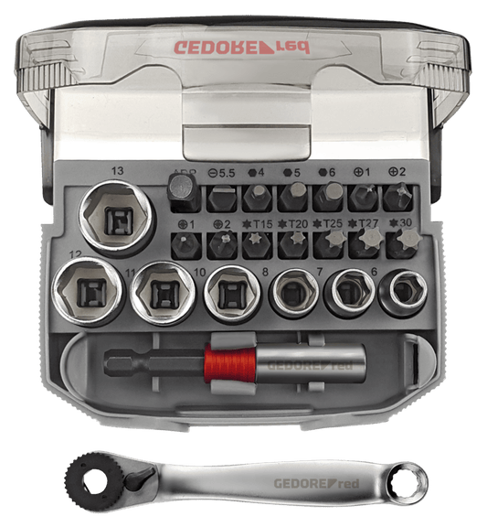 GEDORE red R49005023 - Juego de puntas y vasos 1/4" 6 - 13 mm, 23 piezas (3300026) - Ferrotecnia