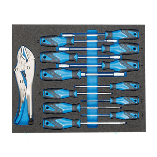 GEDORE TS CT2 - 2133 - 2163TX - Surtido de destornilladores y mordaza grip en módulo de espuma Check - Tool de doble cuerpo, 13 piezas - Ferrotecnia