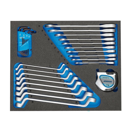 GEDORE TS CT2 - 7R - 2 - Juego de llaves y flexómetro en módulo de espuma Check - Tool de doble cuerpo, 28 piezas - Ferrotecnia