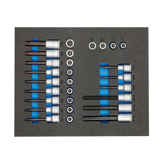 GEDORE TS CT2 - ITX19 - Juego de llaves de vaso destornillador de 1/2" en módulo de espuma Check - Tool de doble cuerpo, 28 piezas - Ferrotecnia