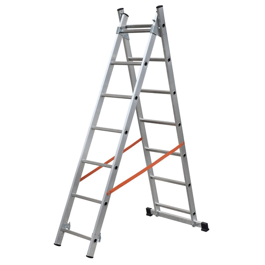 Gierre 2-section combination ladder with straight stabiliser Modula