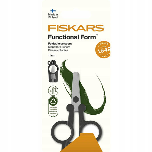 Fiskars Tijeras de Viaje Plegables ReNew, Longitud: 11 cm, Acero Inoxidable Reciclado/Plástico Reciclado, Functional Form, Negro, 1075352