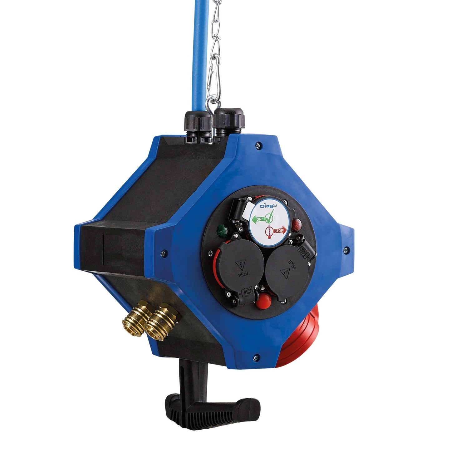 Hedi KVE601016L - Suspended power distributor with 6 16 A safety outlets, one 16 A three-phase outlet and 2 compressed air outlets