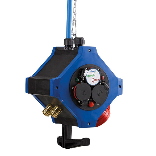Hedi KVE601016L - Suspended power distributor with 6 16 A safety outlets, one 16 A three-phase outlet and 2 compressed air outlets