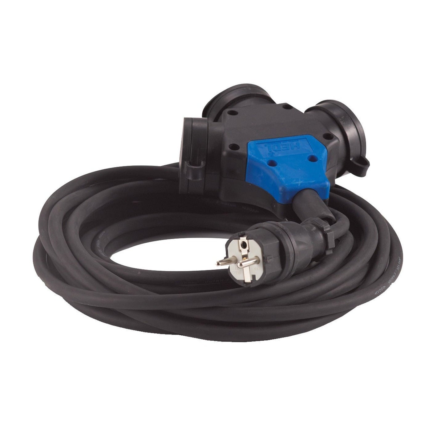 Hedi VK25-HK2 - Hedi extension 25 m. 3G2.5 neoprene rubber cable, black, IP44. With suspended head with 3 sockets