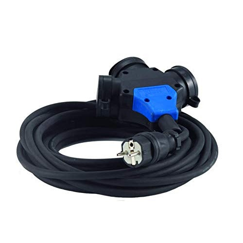 Hedi VK5-HK - Hedi extension 5 m. 3G1.5 neoprene rubber cable, black, IP44. With suspended head with 3 sockets
