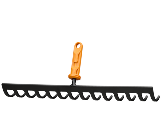 Fiskars OneClick Rastrillo de 14 Púas, Accesorio para la Preparación de Lechos de Siembra, Cambio Sin Esfuerzo en 1 Clic, Acero al Carbono Templado, Negro y Naranja, 1080677