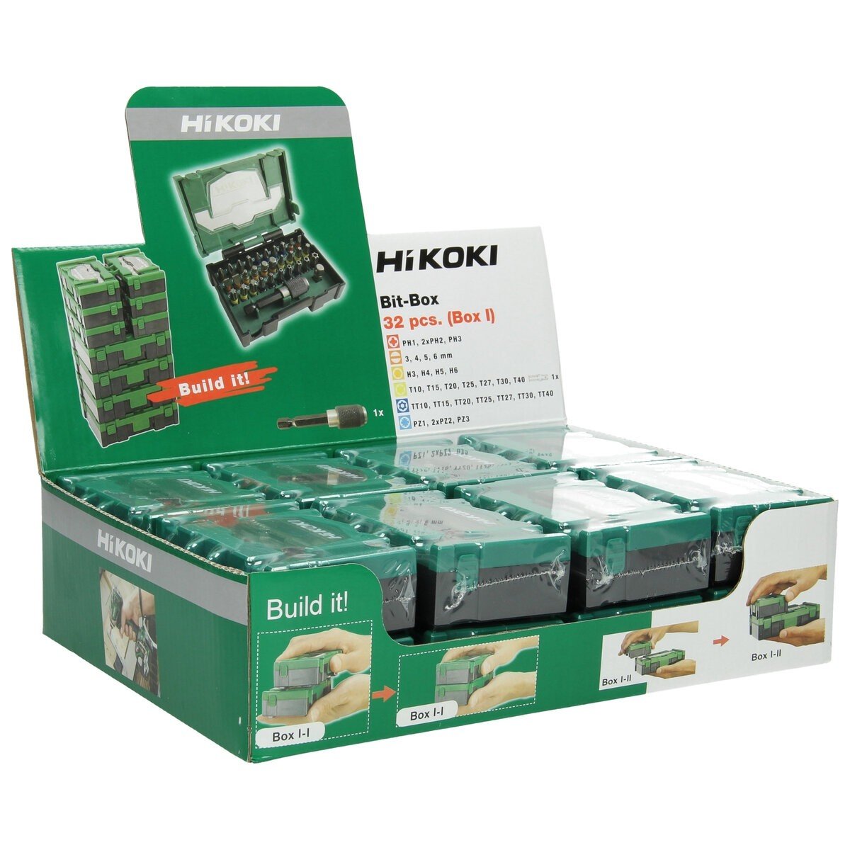 Hikoki 40030019 - Caja de puntas 1/4", 32 piezas, 25 mm, incl. portapuntas magnético, tamaño I