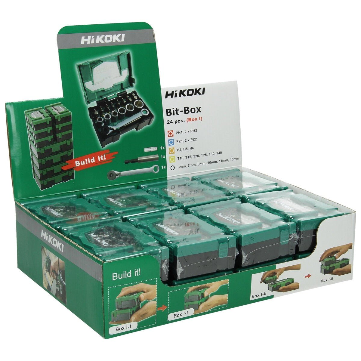 Hikoki 40030020 - Caja de puntas 1/4", 24 piezas, 25 mm, incl. carraca, tamaño I