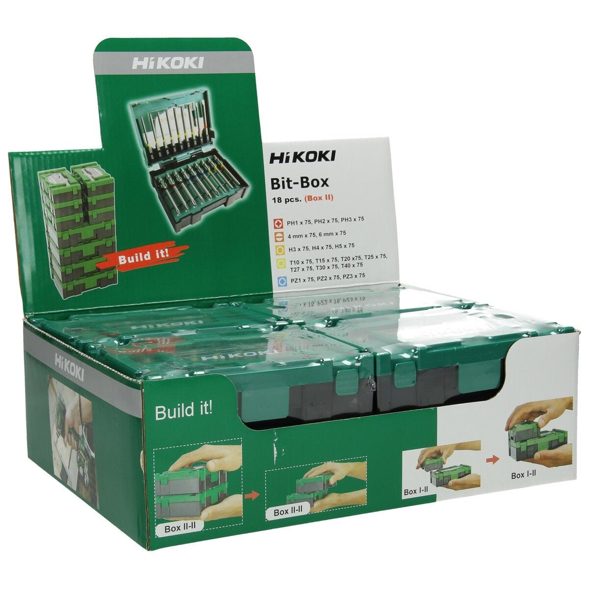Hikoki 40030022 - Caja de puntas 1/4", 18 piezas, 75 mm, impacto, tamaño II