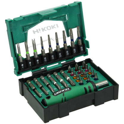 Hikoki 40030023 - Caja de puntas 1/4", 31 piezas, incl. empuñadura de atornillador, tamaño II
