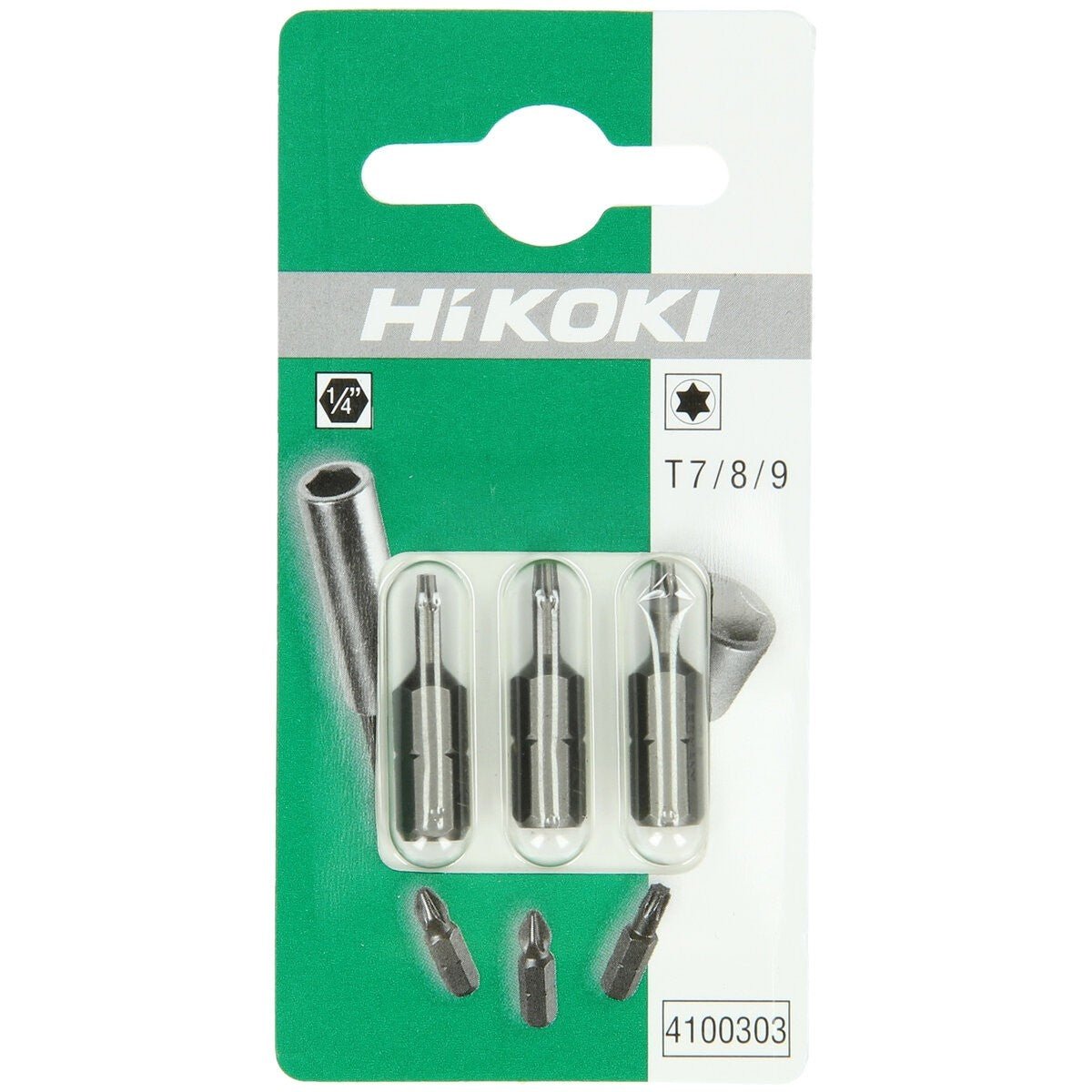 Hikoki 4100303 - 3 puntas 1/4" para tornillos Torx T7 / T8 / T9, 25 mm