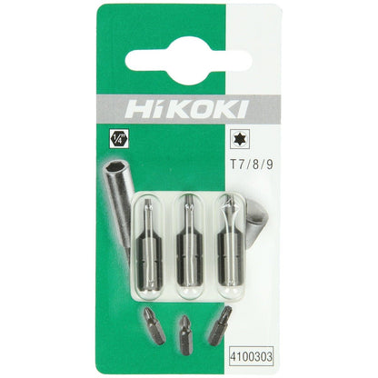 Hikoki 4100303 - 3 puntas 1/4" para tornillos Torx T7 / T8 / T9, 25 mm
