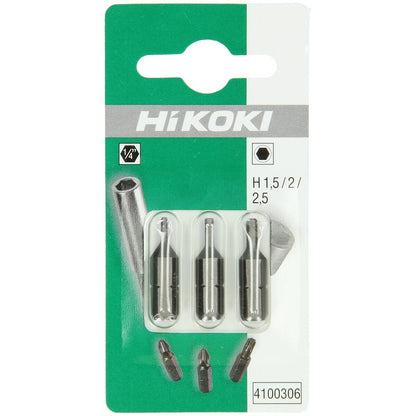 Hikoki 4100306 - 3 puntas 1/4"HEX 1.5 / 2 / 2.5, 25mm