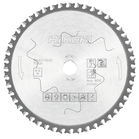 Hikoki 752434 - Hoja de sierra TCT acero 185x20 Z48 diente plano biselado / diente plano