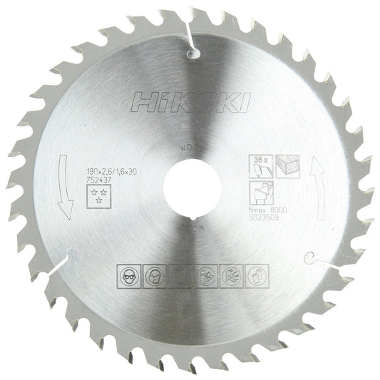 Hikoki 752437 - Hoja de sierra TCT madera 190x30xZ36 diente alterno