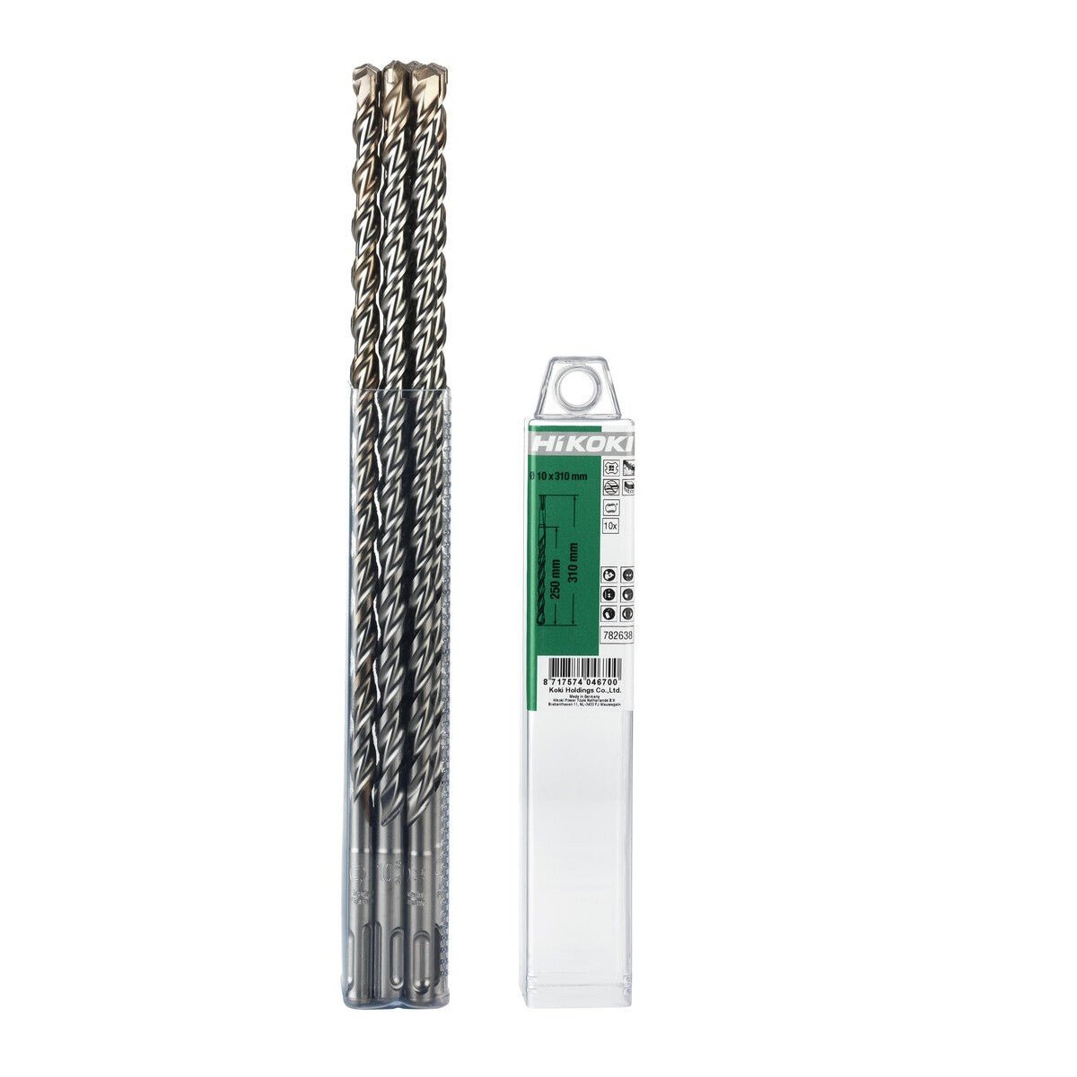 Hikoki 782638 - 10 brocas para martillo SDS-Plus 2 cortadores 10 x 250/310 mm
