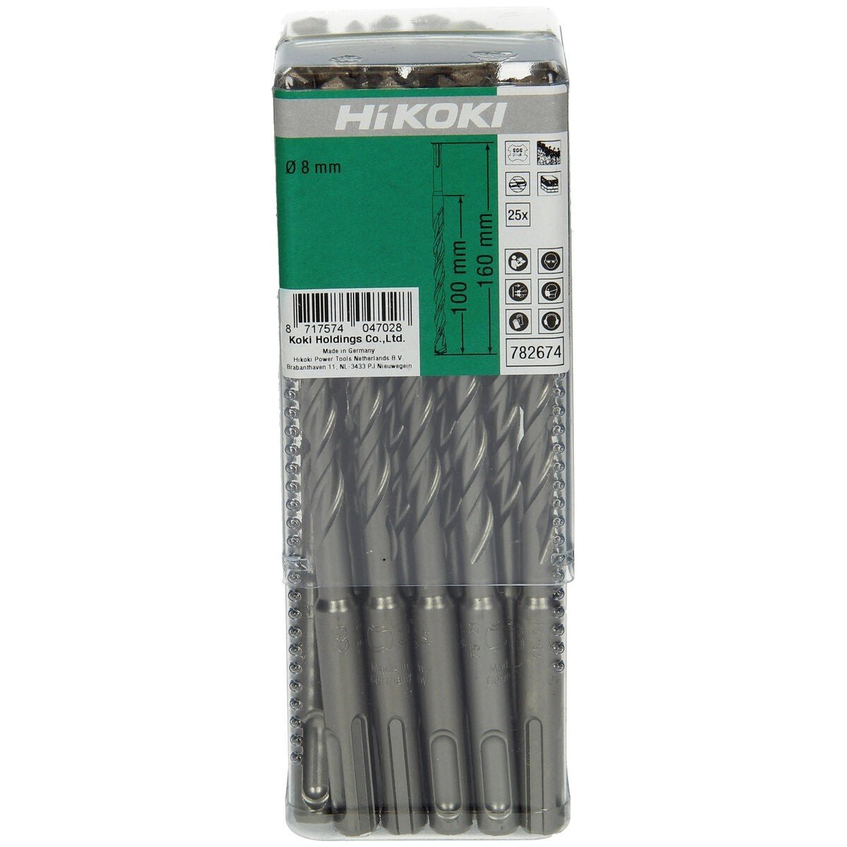 Hikoki 782674 - 25 brocas para martillo SDS-Plus 2 cortadores 8 x 100/160 mm