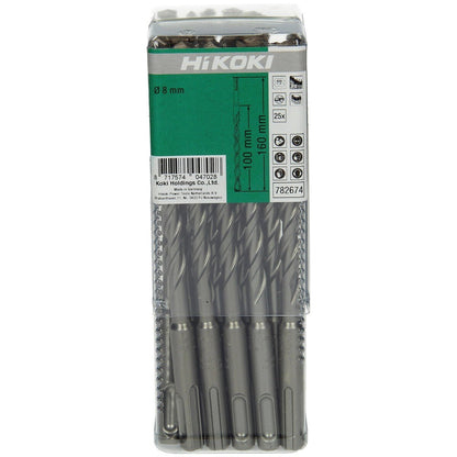 Hikoki 782674 - 25 brocas para martillo SDS-Plus 2 cortadores 8 x 100/160 mm