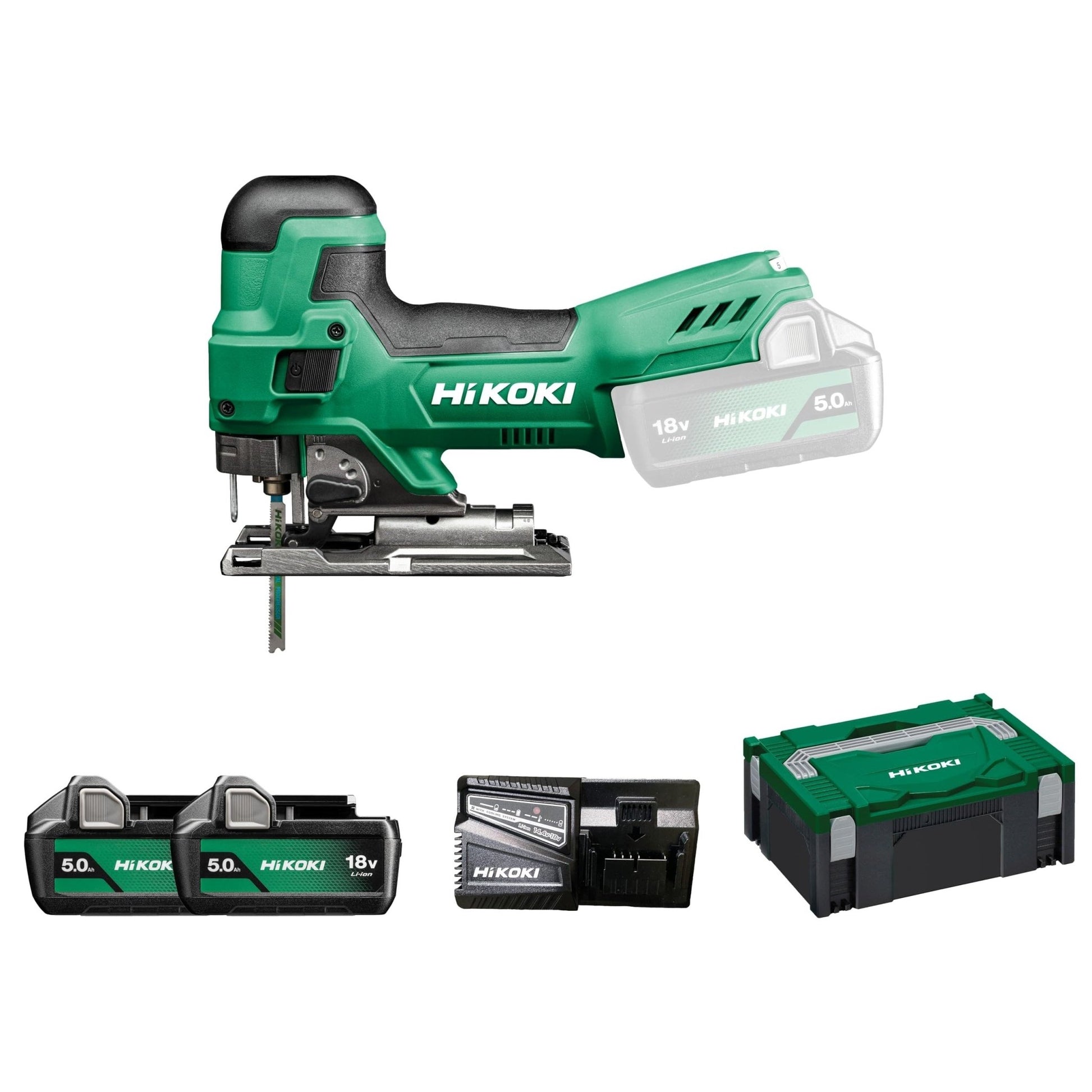 Hikoki CJ18DBWPZ - Sierra de calar de batería 18 V CJ18DB, 2 baterías 5,0 Ah y maletín HSC - Ferrotecnia