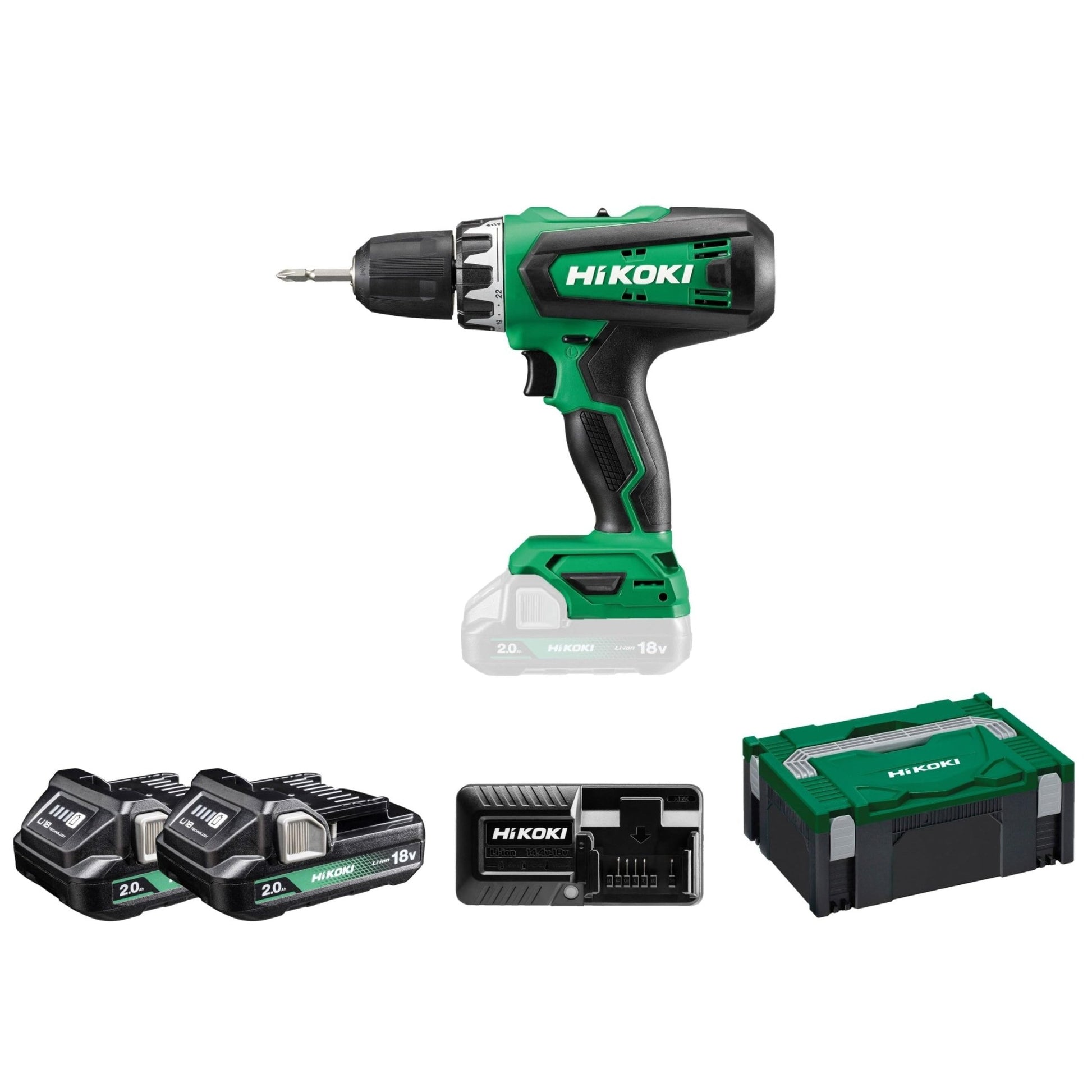 Hikoki DS18DFWQZ - Taladro atornillador de batería 18 V DS18DF, 53 Nm, 2 baterías 2,0 Ah y maletín HSC - Ferrotecnia