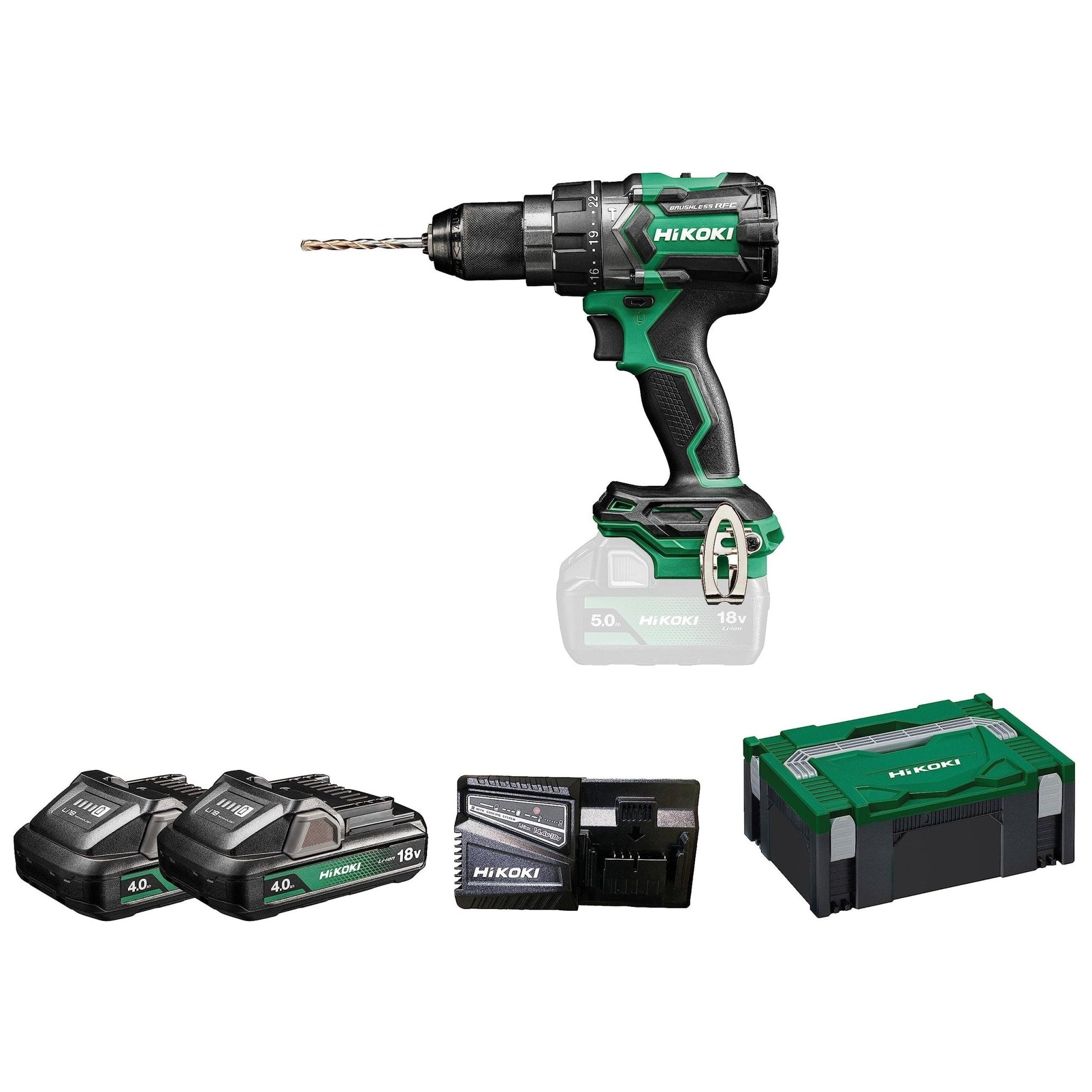 Hikoki DV18DCWHZ - Taladro atornillador percutor de batería 18 V DV18DC, 140 Nm, 2 baterías 4,0 Ah - Ferrotecnia