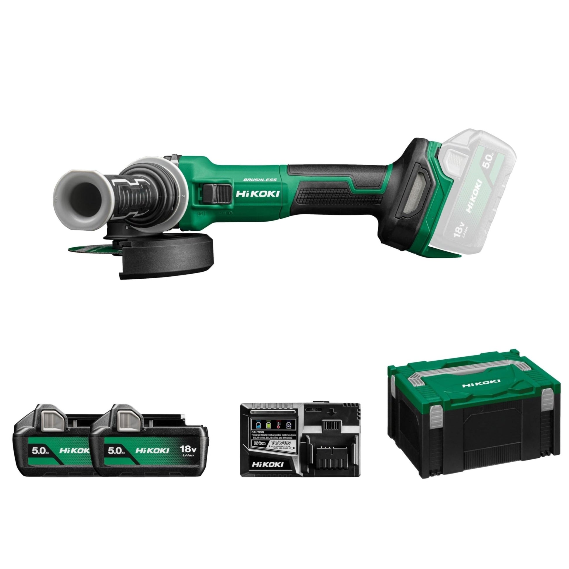 Hikoki G1813DEWQZ - Amoladora angular de batería G1813DE 18V 125 mm, 2x5,0 Ah, maletín - Ferrotecnia