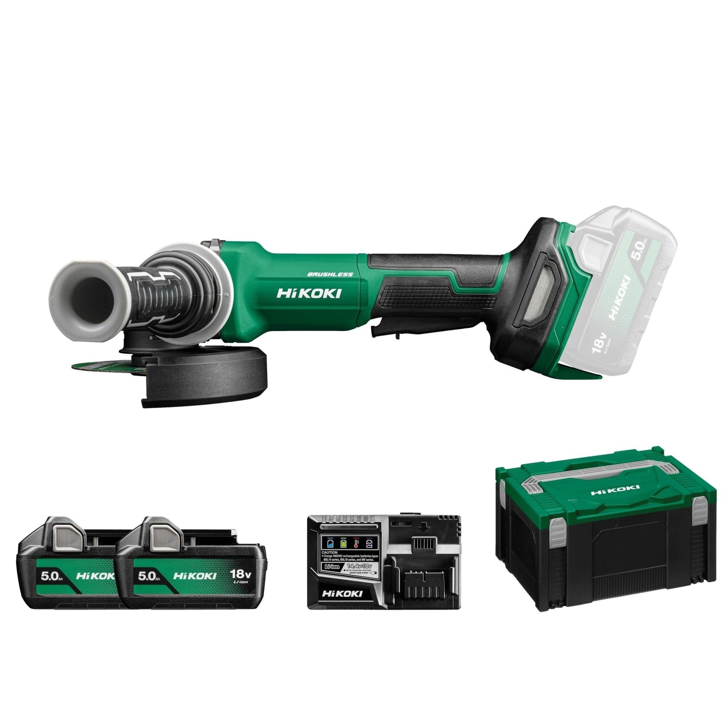 Hikoki G1813DFWQZ - Amoladora angular de batería G1813DF 18V 125 mm, paleta, 2x5,0 Ah, maletín - Ferrotecnia