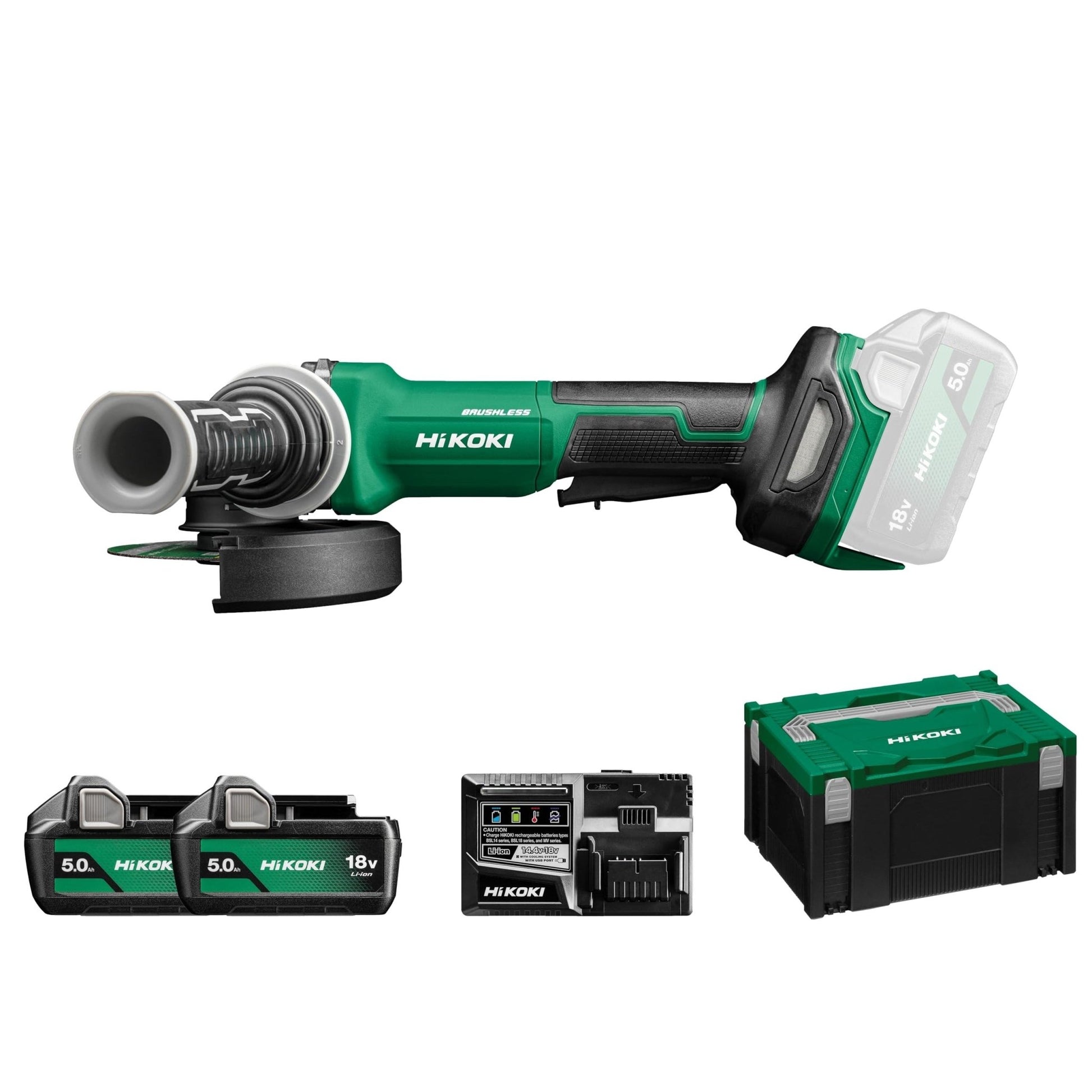Hikoki G1813DFWQZ - Amoladora angular de batería G1813DF 18V 125 mm, paleta, 2x5,0 Ah, maletín - Ferrotecnia