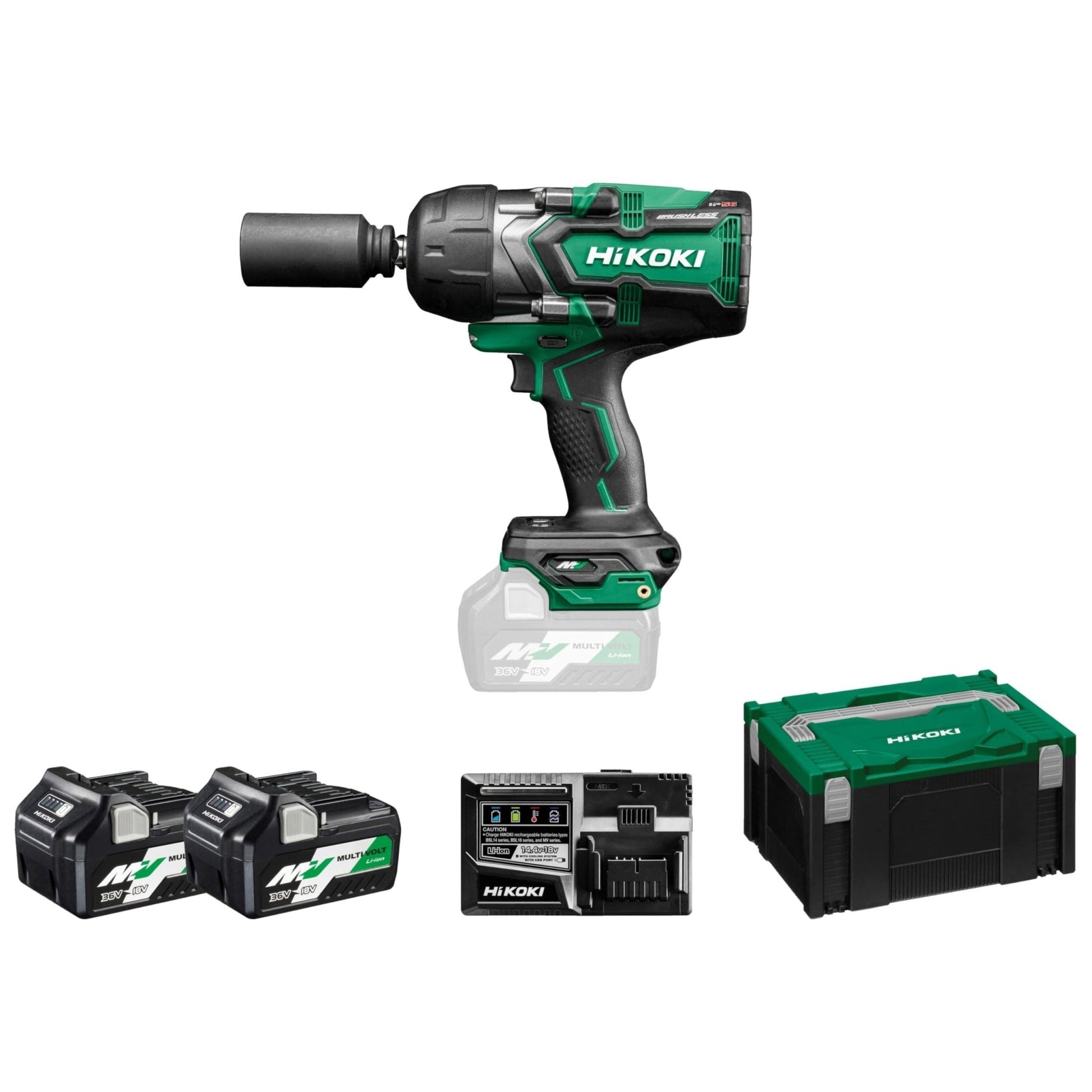 Hikoki WR36DGWRZ - Llave de impacto de batería 36 V 1/2" 1400 Nm, 2 baterías 2,5 Ah y maletín - Ferrotecnia