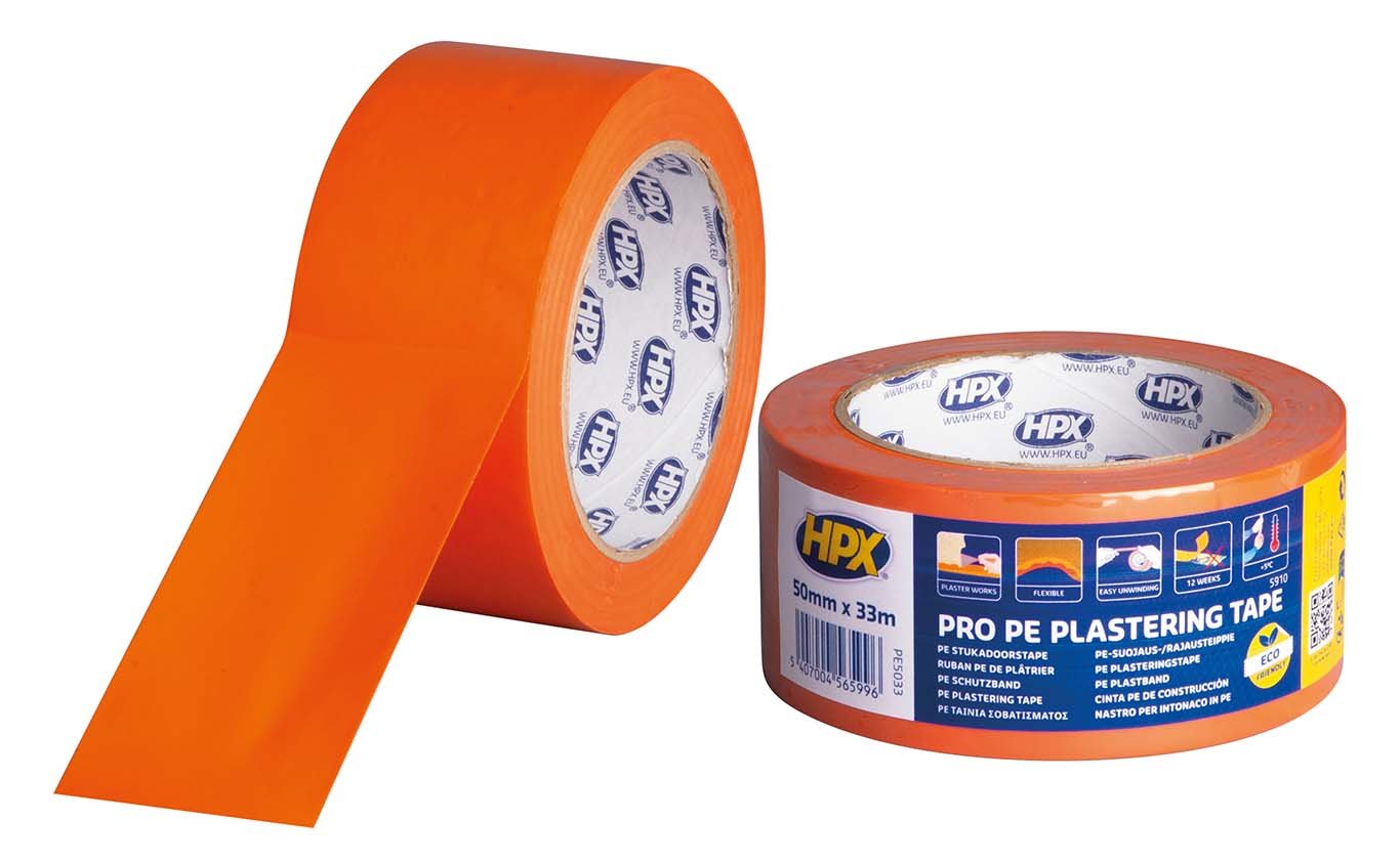 HPX PE5033 - Cinta de protección de PE para yeso Naranja (50mm x 33m) - Ferrotecnia