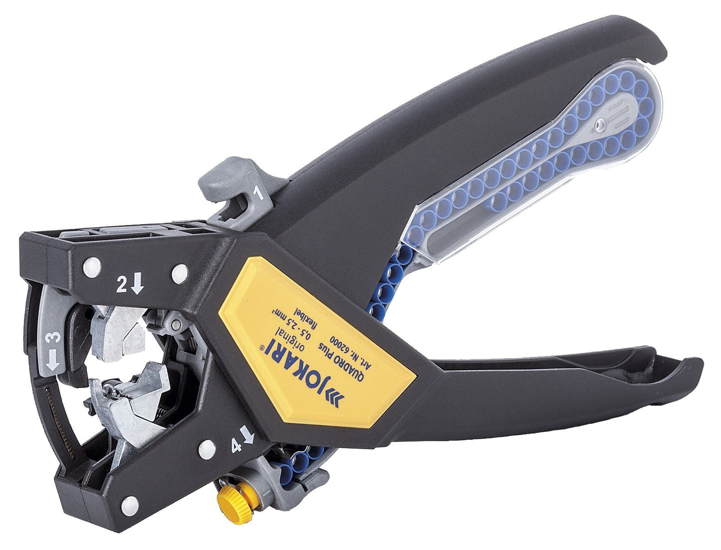 Jokari J62000 - Herramienta de corte, pelado, torsión y crimpación de cables QUADRO Plus (0,5 - 2,5 mm²) - Ferrotecnia