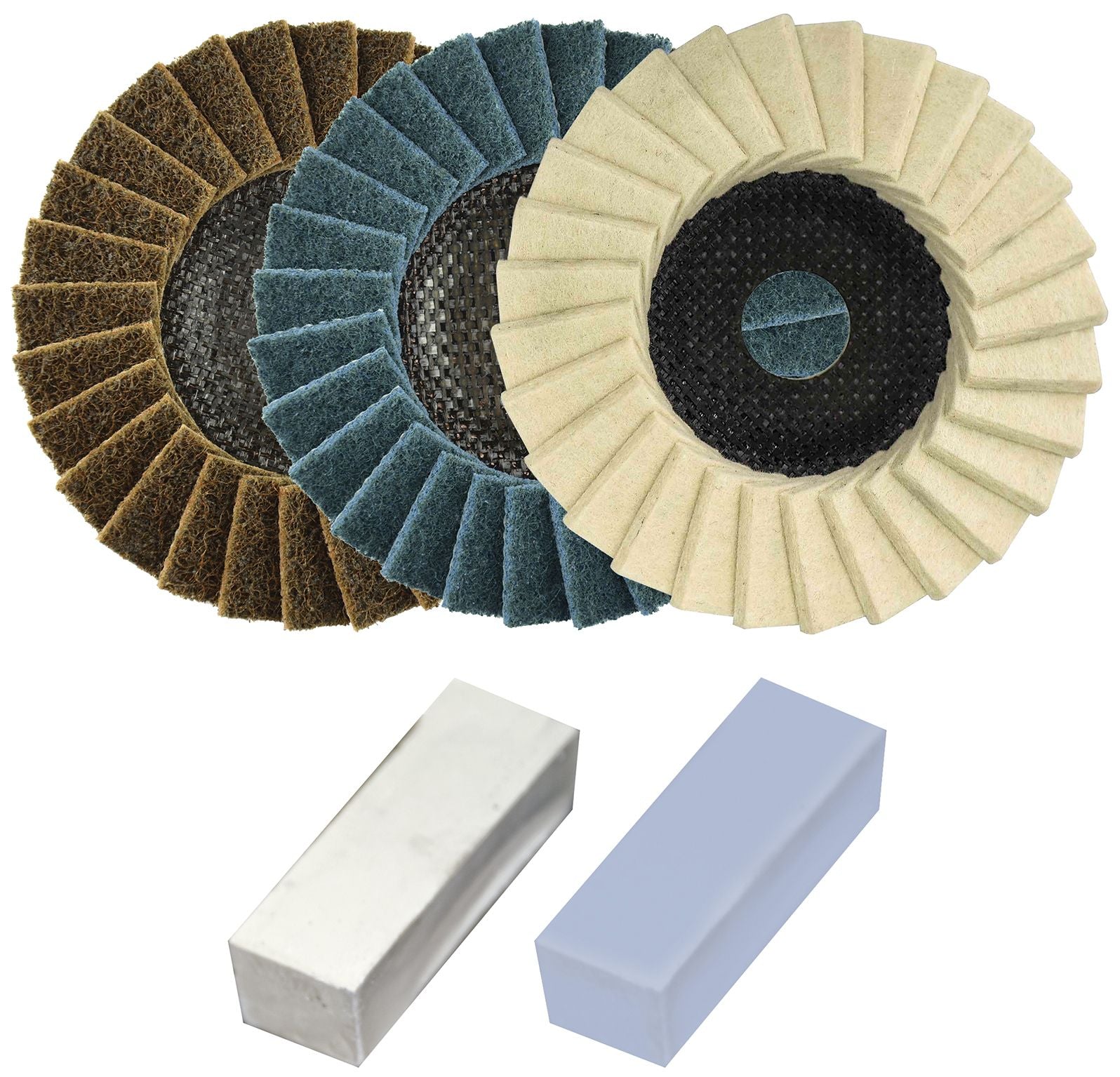 Juego de 5 piezas para pulido y abrillantado de acero inoxidable - Ferrotecnia