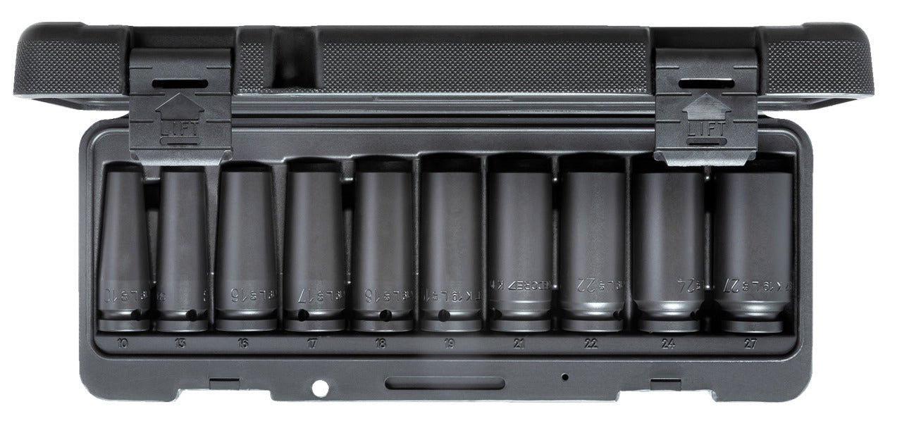 K 19 L-010 - Juego de Vasos de Impacto de 1/2" largos. 10 pzas - Ferrotecnia
