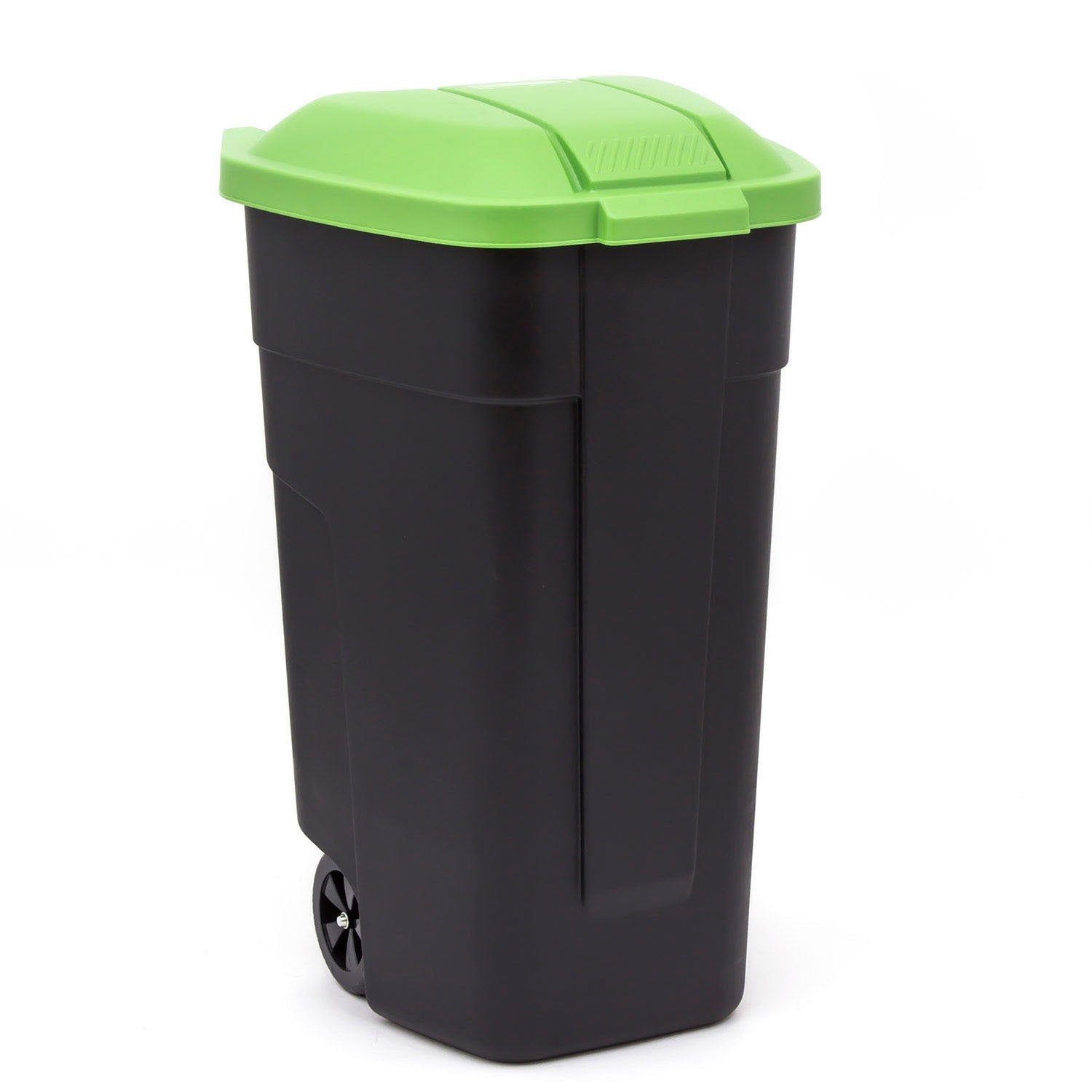 Keter 214125 - Cubo de basura con ruedas 110 L negro con tapa verde