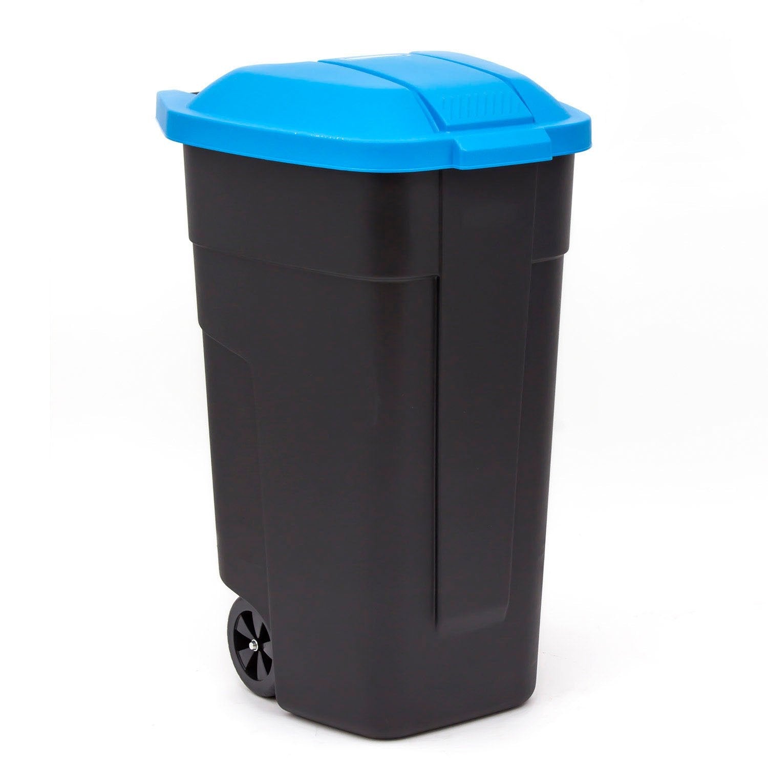 Keter 214127 - Cubo de basura con ruedas 110 L negro con tapa azul