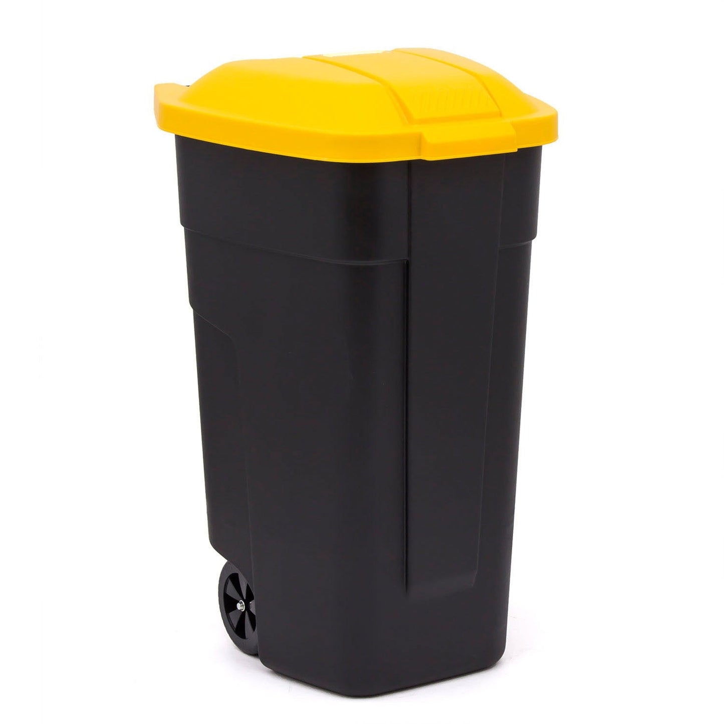 Keter 214128 - Cubo de basura con ruedas 110 L negro con tapa amarilla