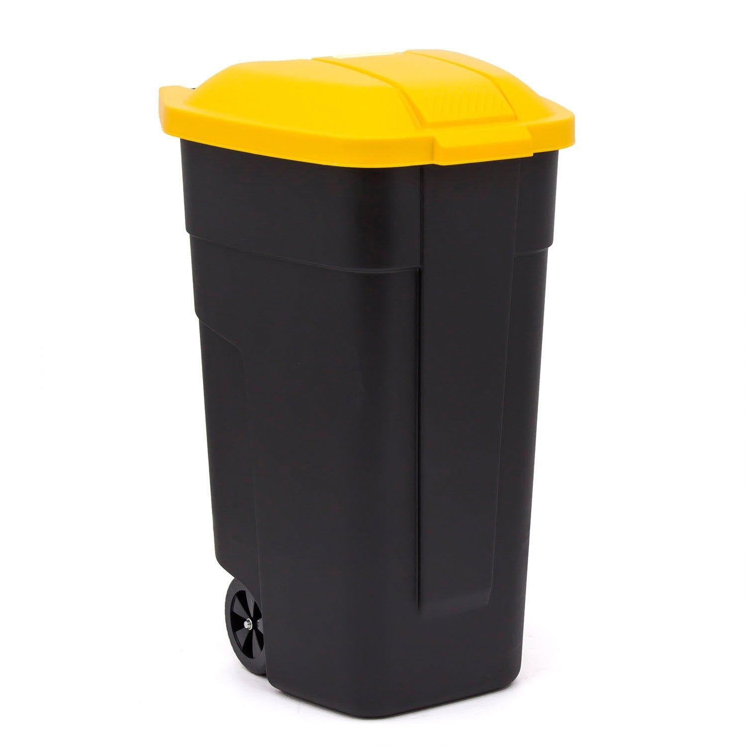 Keter 214128 - Cubo de basura con ruedas 110 L negro con tapa amarilla