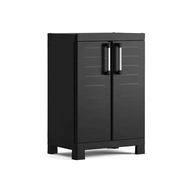 Keter Armario Detroit Bajo|Amario Bajo de almacenaje|Resina|2 Puertas y 2 baldas Regulables en Altura|Color Negro|182 x 65 x 45 cm - Ferrotecnia