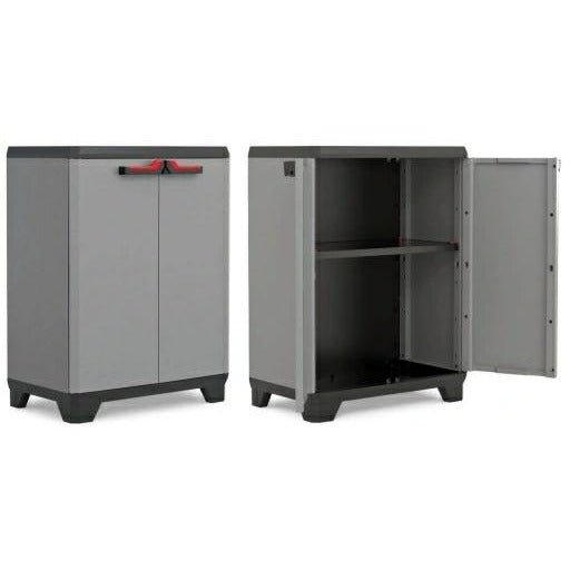 Keter Armario Stilo Bajo|Amario Bajo de almacenaje|Resina|2 Puertas y 1 balda Regulable en Altura|Color Gris/Negro|90 x 68 x 39 cm - Ferrotecnia