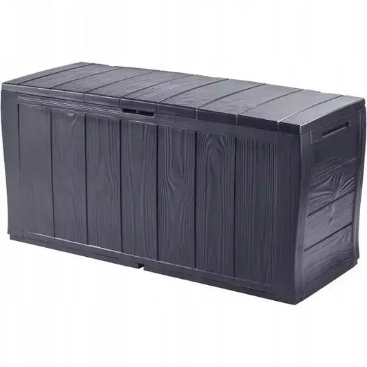 Keter Baúl de resina de paneles con efecto madera, con ruedas, con cerradura, 117 x 45 x 57,5 cm, 270 Lt, Gris Grafito