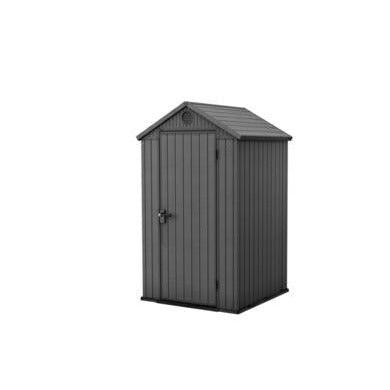 KETER Darwin 4x4 Caseta de jardín, 125.8 x 117 x 205 cm y 1.4 m2, Suelo, Sistema de ventilación, Puerta y Ventana, Resistente al Agua, Color Gris - Ferrotecnia