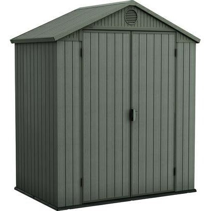 Keter Darwin - Cobertizo de jardín de Doble Puerta de 1,8 x 1,2 m, Color Verde, Compuesto con Efecto de Madera, Resistente a la Intemperie, Almacenamiento Exterior para Herramientas, Bicicletas y - Ferrotecnia