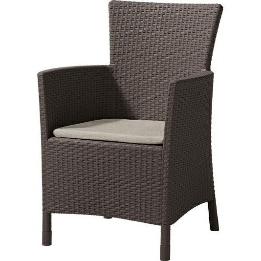 Keter Iowa - Sillón de jardín para Exterior e Interior con cojín Incluido, Resina con Acabado de ratán Plano, Color Marrón - Ferrotecnia