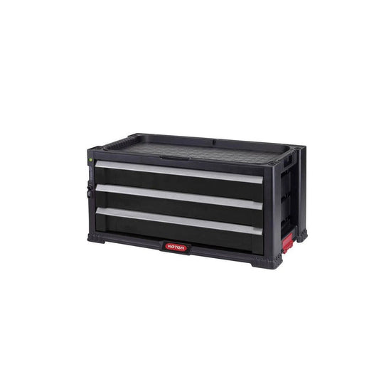 Keter - Juego de 3 cajones extensible para herramientas pequeñas y grandes, ruedas giratorias extraíbles con frenos, cierre centralizado, 56,2 x 28,9 x 26,2 cm, color negro - Ferrotecnia
