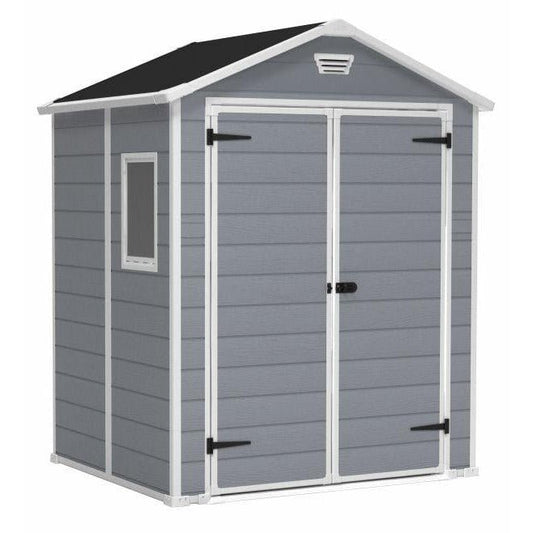 Keter Manor 6X5 - Caseta de jardín, 185x152x226 cm y 2,5m2, Suelo, Sistema de ventilación, Puerta y Ventana, Resistente al Agua, Color Gris - Ferrotecnia