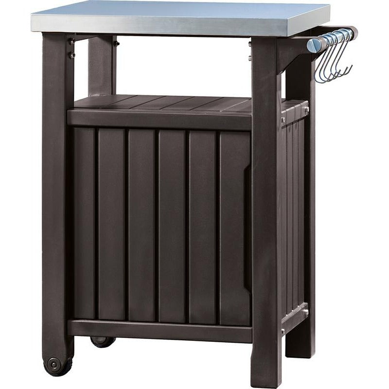 Keter Mueble Barbacoa pequeño para terraza o jardín exterior con Ruedas, Capacidad 105 litros, Color Marrón